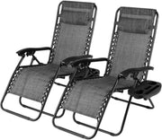 Opvouwbare stoel Valora verstelbare stalen gaas - Zero Gravity lounge stoel - Fauteuils met kussens en bekerhouder - Grijs - 2 stuks