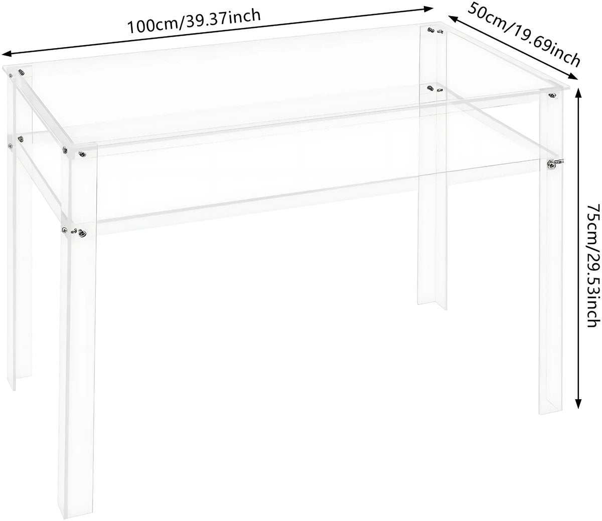Modern 2-laags Bureau - Tafel - Schrijftafel - Make-up tafel - Helder Transparant -Design voor Woonkamer, Slaapkamer, Kantoor & Studie