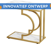 Bijzettafel Dublin - Voor woonkamer of slaapkamer - Nachtkast - Wit/goud