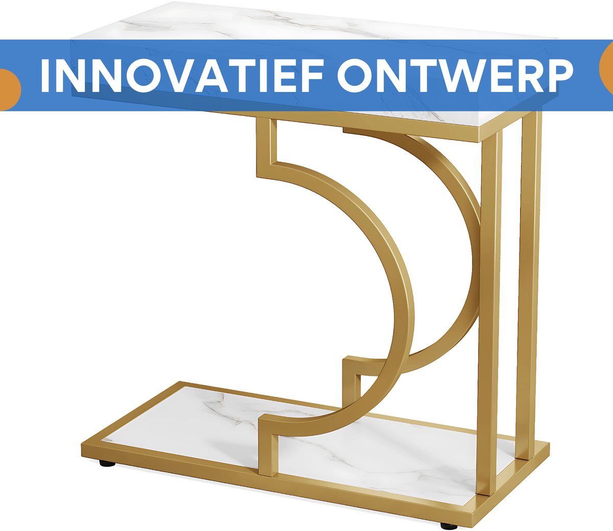 Bijzettafel Dublin - Voor woonkamer of slaapkamer - Nachtkast - Wit/goud