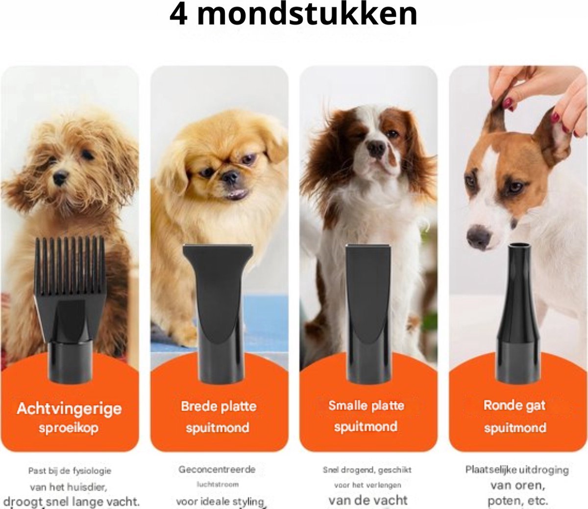 Luxe hondenföhn - 4 Hoofdstukken - 2000W - 2,7 Pk - Instelbare snelheid - Zwart
