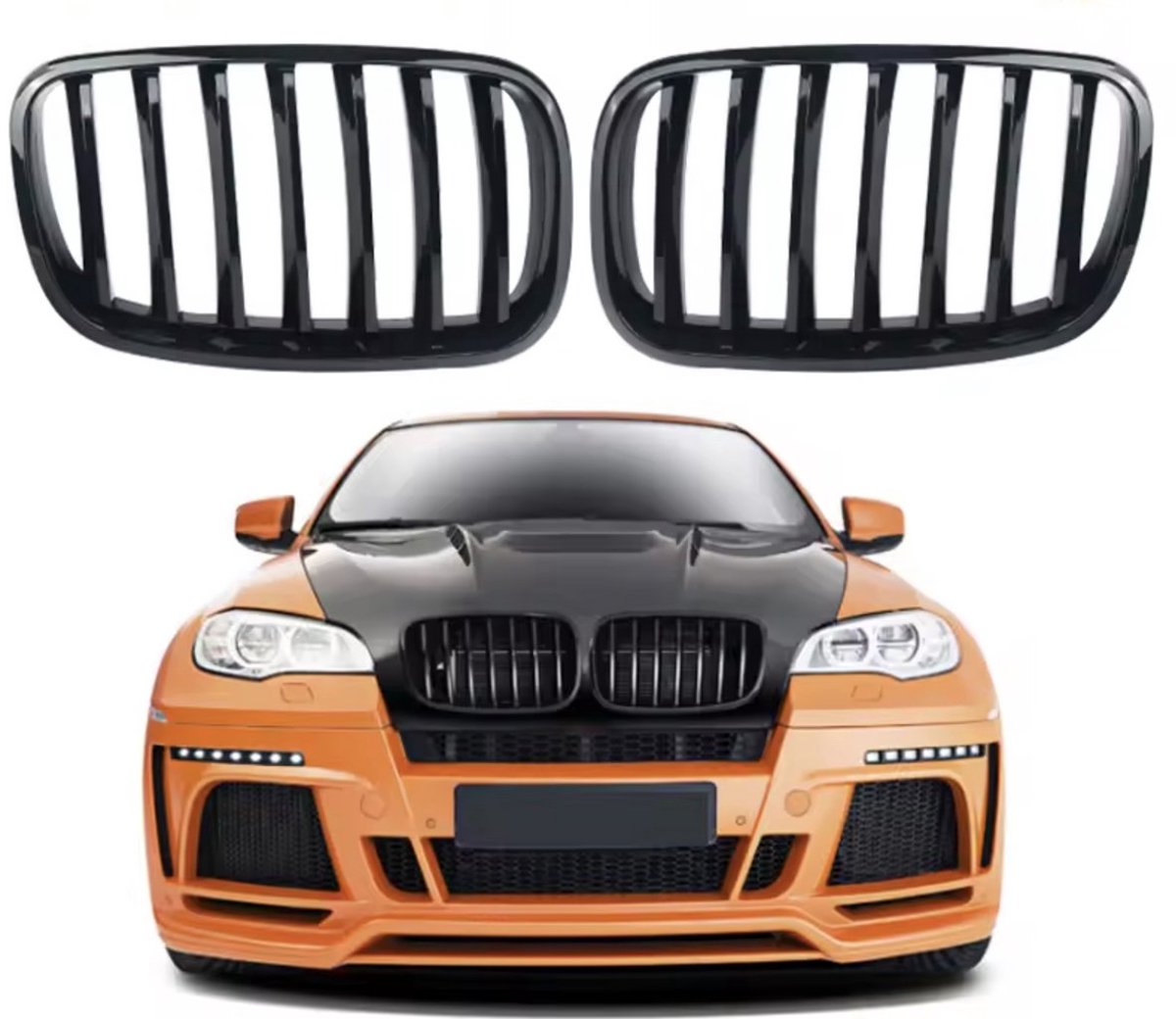 Grille Iron Zyrell - Voorbumper grille Iron - Voor BMW X5/X6 E70/E71 (2007-2013) - Glanzend Zwart - Auto accessoires