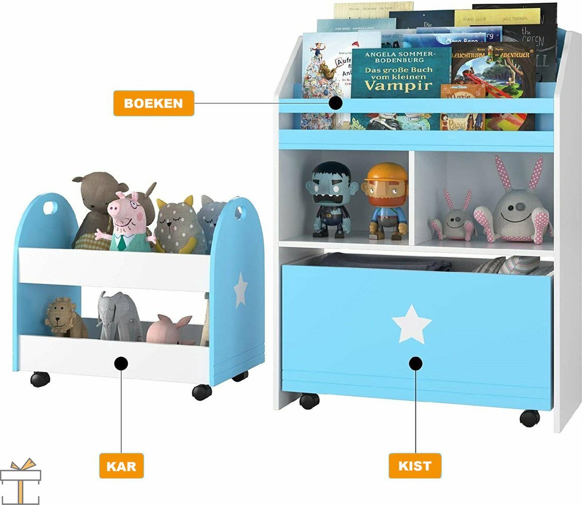 Bolt Edge Speelgoedkasten - Wit - MDF - Voor kinderen - Opbergkast en boekenrek - Set van 2