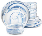Noble Bordenset – 4 persoons – 12 delig – Blauw Marmer – Keramisch – Dinerborden – Breakfast Plates