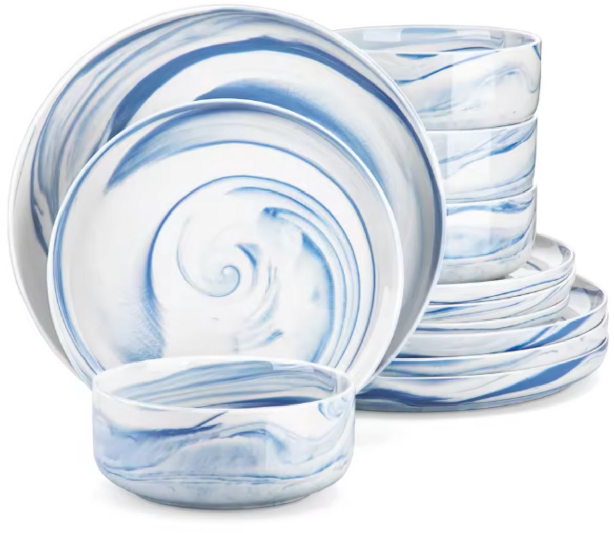 Noble Bordenset – 4 persoons – 12 delig – Blauw Marmer – Keramisch – Dinerborden – Breakfast Plates