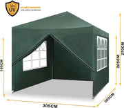 Happyment Partytent met zijwanden - Groen - Opvouwbaar - Easy up - Paviljoen - Waterdicht weerbestendig - 3x3 m