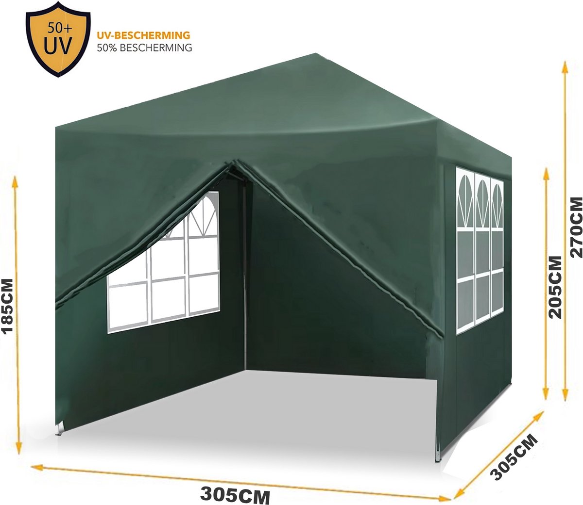 Happyment Partytent met zijwanden - Groen - Opvouwbaar - Easy up - Paviljoen - Waterdicht weerbestendig - 3x3 m