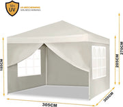 Happyment Partytent open - Beige - Met zijwanden - Opvouwbaar - Easy up - Paviljoen - Waterdicht weerbestendig - 3x3 m