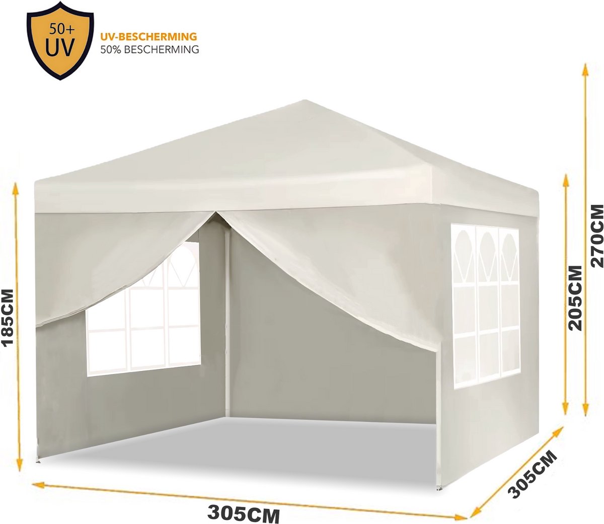 Happyment Partytent open - Beige - Met zijwanden - Opvouwbaar - Easy up - Paviljoen - Waterdicht weerbestendig - 3x3 m