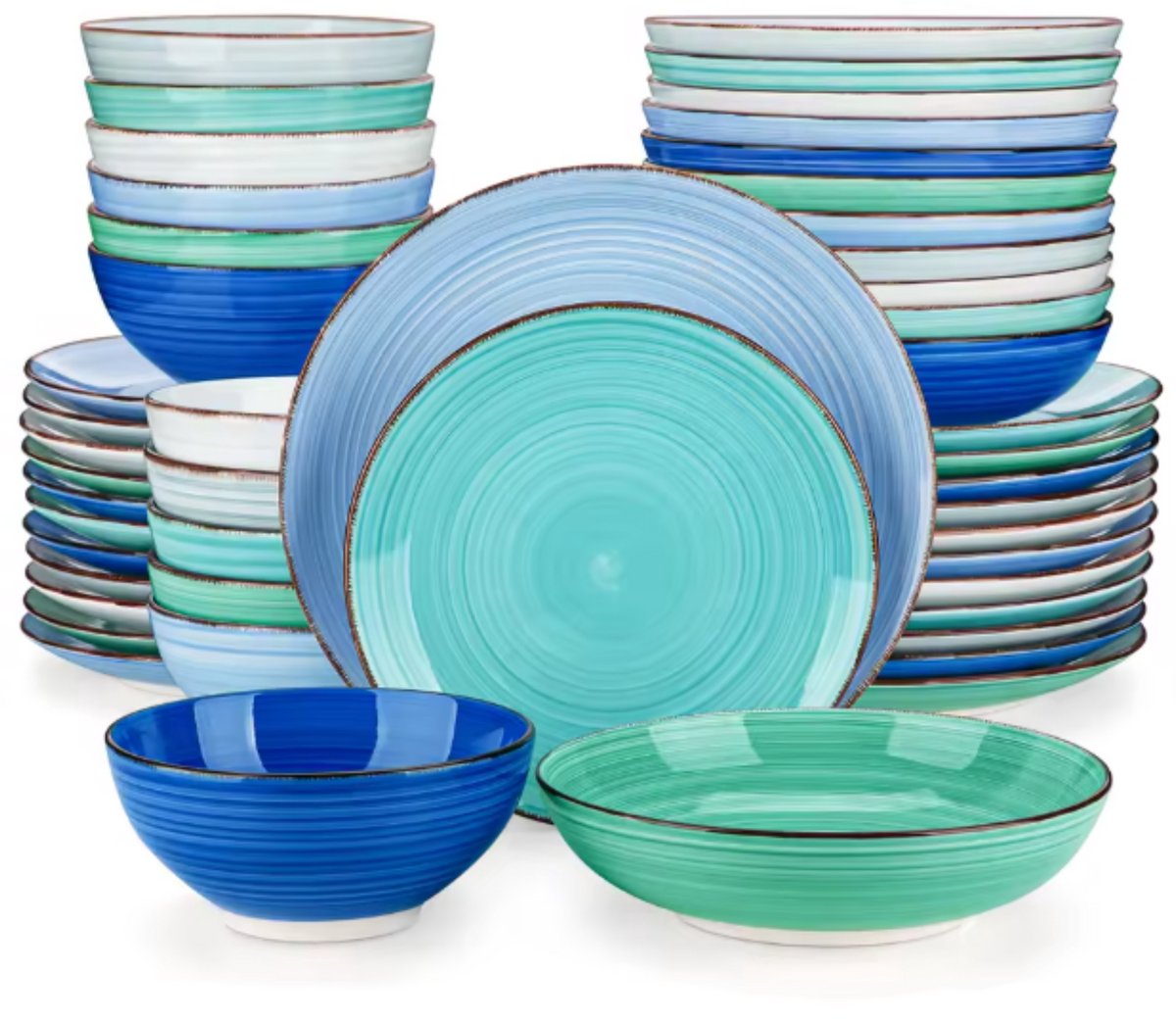 Belviano Serviesset - 48 delig - 12 persoons - Blauw - Dinerborden - Bordenset - Diepe borden - Ontbijtborden - Servies - Keukenservies