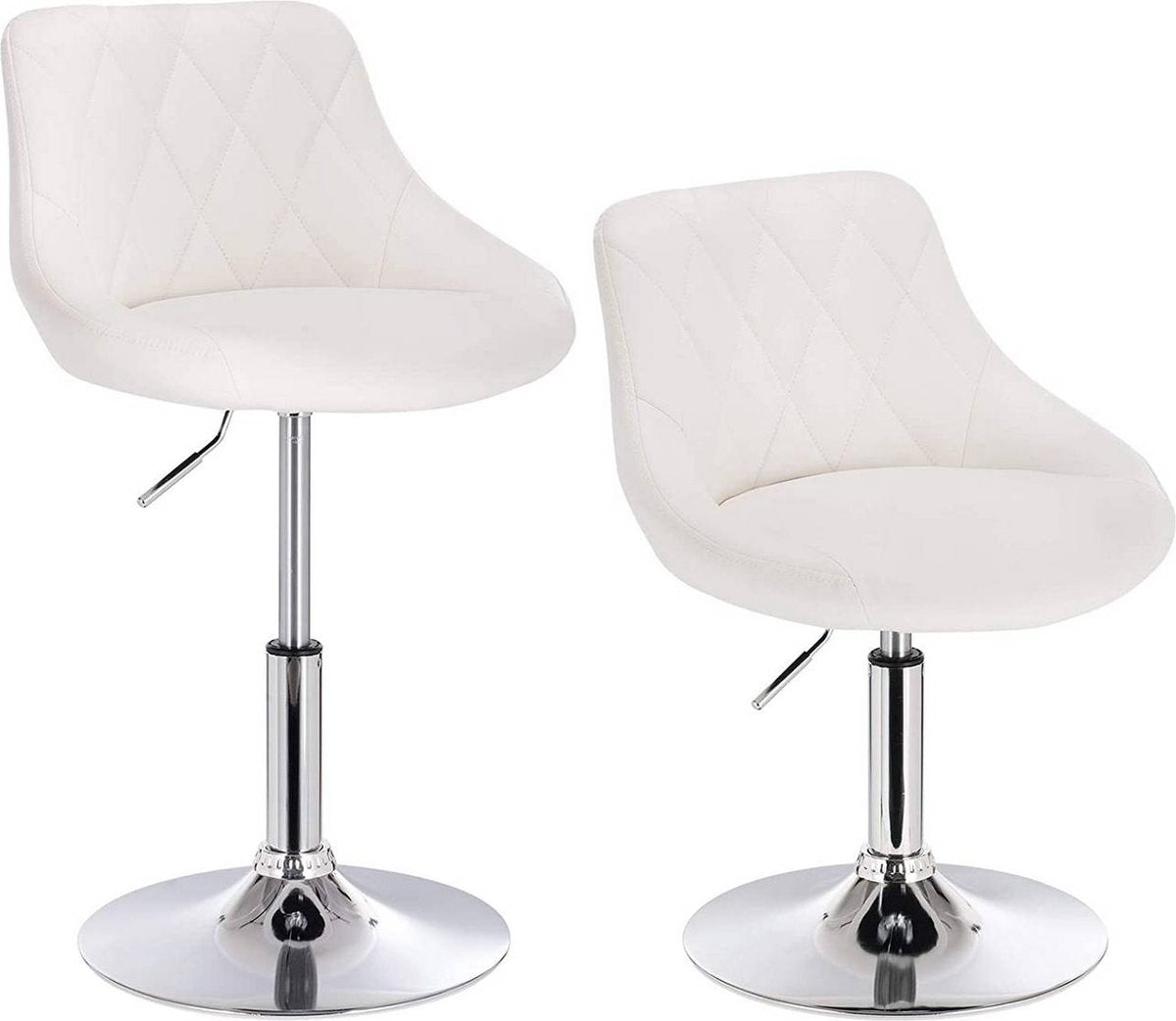 Barkruk Norino deluxe - Industrial - White - Barkrukken set van 1 - Barstoel Kruk - Barstoelen met rugleuning - Keukenstoel - In hoogte verstelbaar - Kunstleer