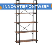 Boekenkast - Boekenplank - Wandplank - Boekenrek - Voor opbergen / woonkamer / kantoor - Industrieel - met open planken - Rustiek Bruin 04