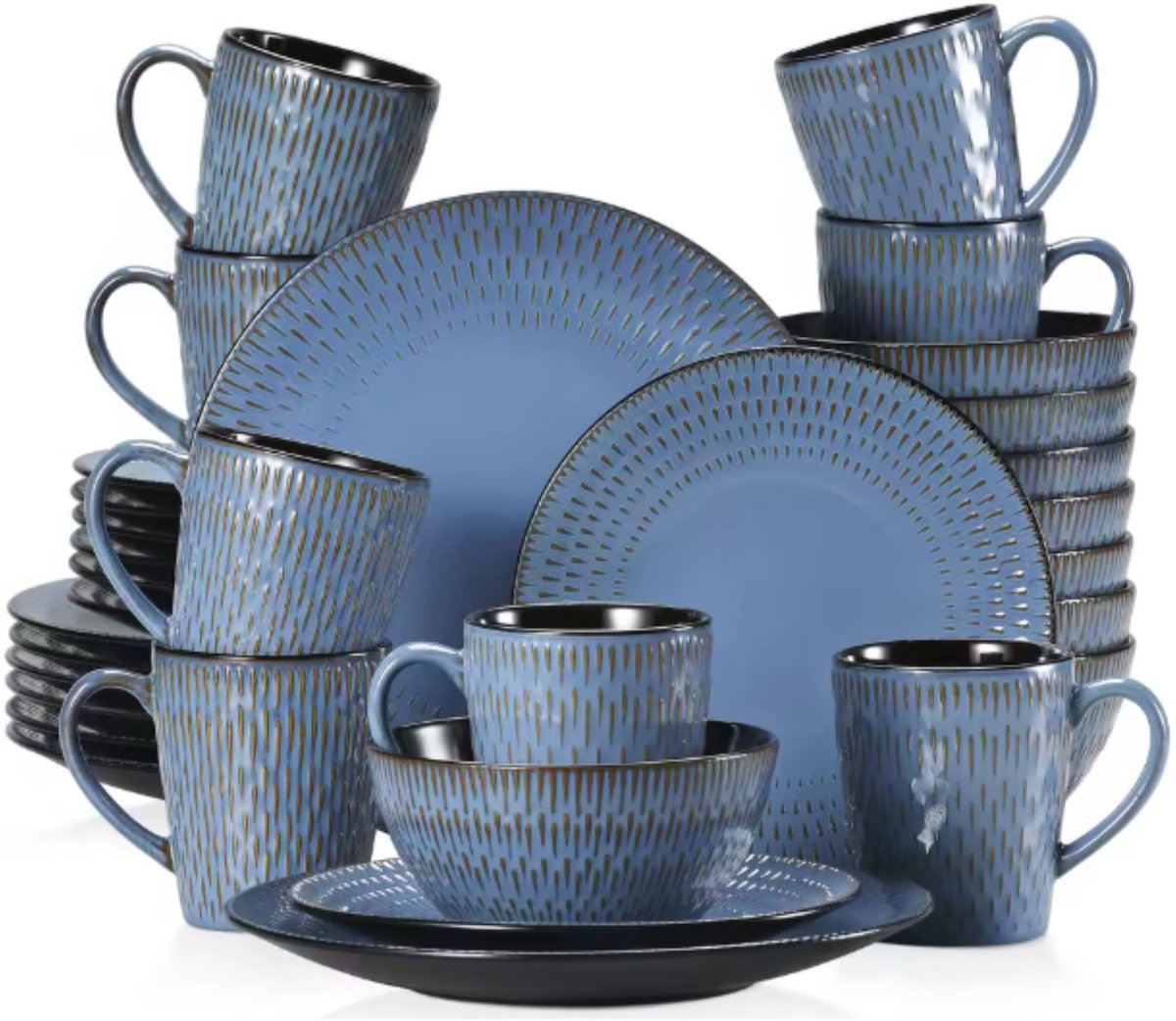 Lorentino Serviesset - 32 delig - 4 persoons - Sky blauw - Dinerborden - Bordenset - Diepe borden - Ontbijtborden - Servies - Keukenservies