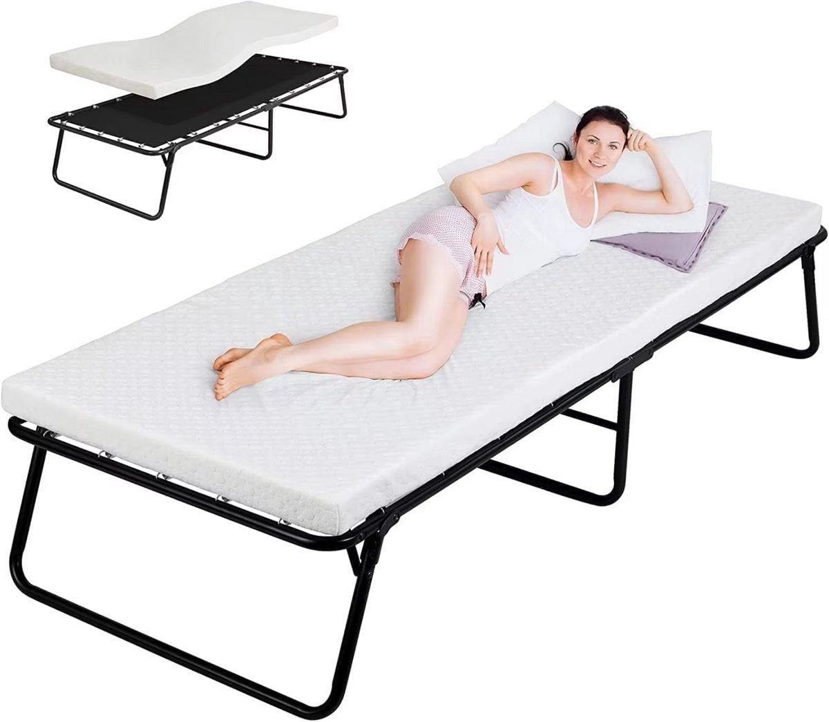 Opklapbed Vaylen voor Volwassenen - Met matras - 80x190cm - Logeerbed - Vouwbed 1 persoons - Inklarbaar