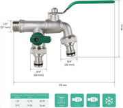 Kogelkraan - Dubbele Aansluiting Tankadapter - Kogeluitlaat - Kraanafvoeradapter voor Algemene Tonnen en Regenwatercontainers - Messing Kraanklep met Kogelkraan