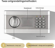 Kluis Nero - 37cm - Brandwerend en waterdicht - Kluisjes met cijferslot - 2 sleutels - Digitaal toetsenbord - Zwart