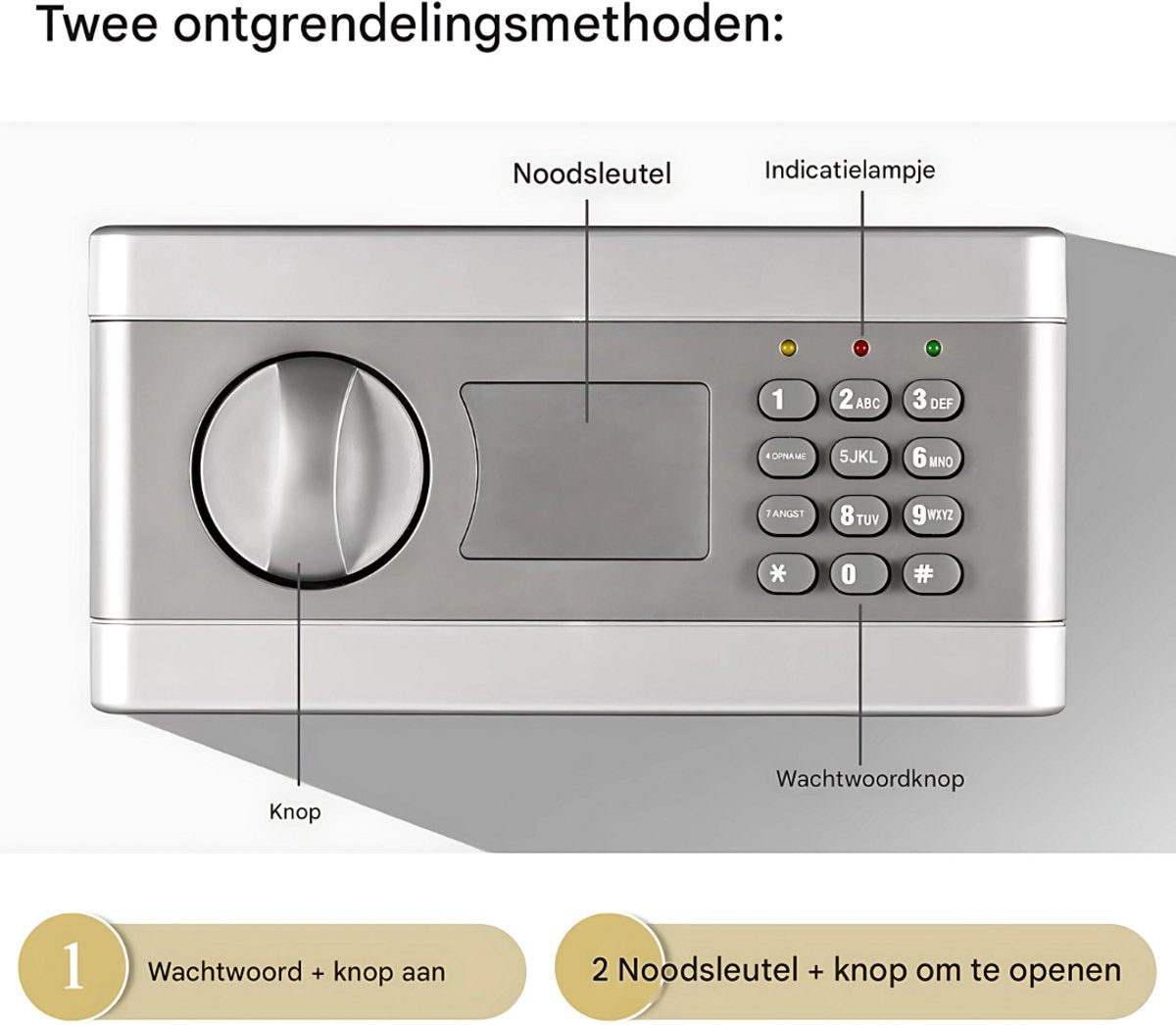 Kluis Nero - 37cm - Brandwerend en waterdicht - Kluisjes met cijferslot - 2 sleutels - Digitaal toetsenbord - Zwart