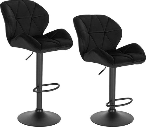 Barkruk Comfy Zwart - Met rugleuning - Stevig- Velvet - Set van 1 - Keuken - Barstoelen ergonomisch - Verstelbaar in hoogte - Zithoogte 60-82cm