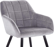Eetkamerstoel - Grijs Velvet - Zwarte Poten - Zithoogte 47cm - Set van 1