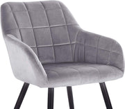 Happyment Stoel Serverino - Eetkamerstoel - Grijs Velvet - Zwarte Metalen poten - set van 1 - Zithoogte 47cm - deluxe