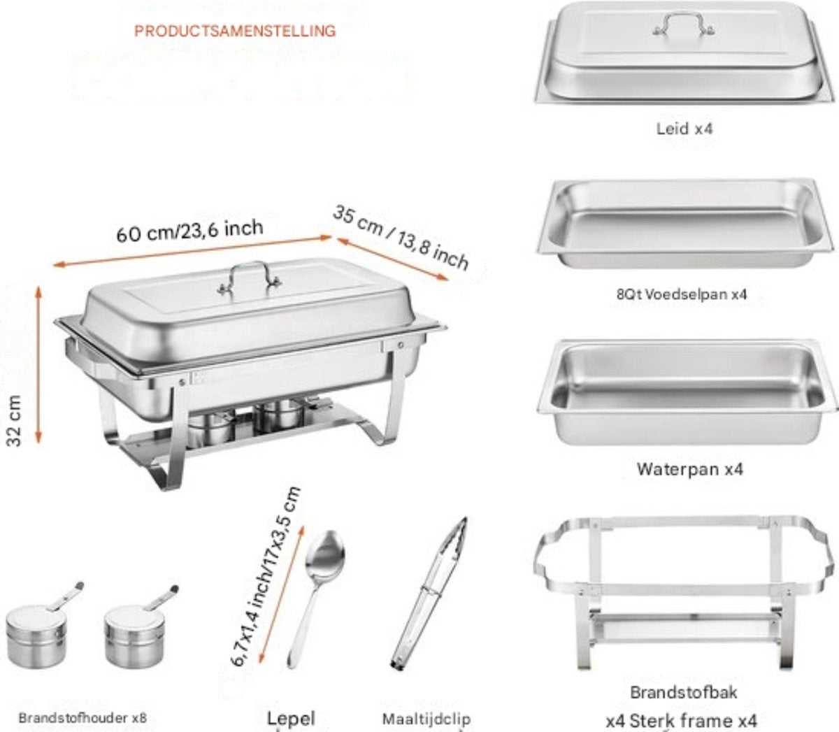 Happyment Buffetwarmer Deluxe - Cateringschaal - Serveerschaal - met Deksel - Warmhoudbakken - 2 stuks