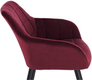 Happyment Stoel Ameri - Eetkamerstoel - Donkerrood Velvet - Zwarte Metalen poten - set van 1 - Zithoogte 47cm - deluxe