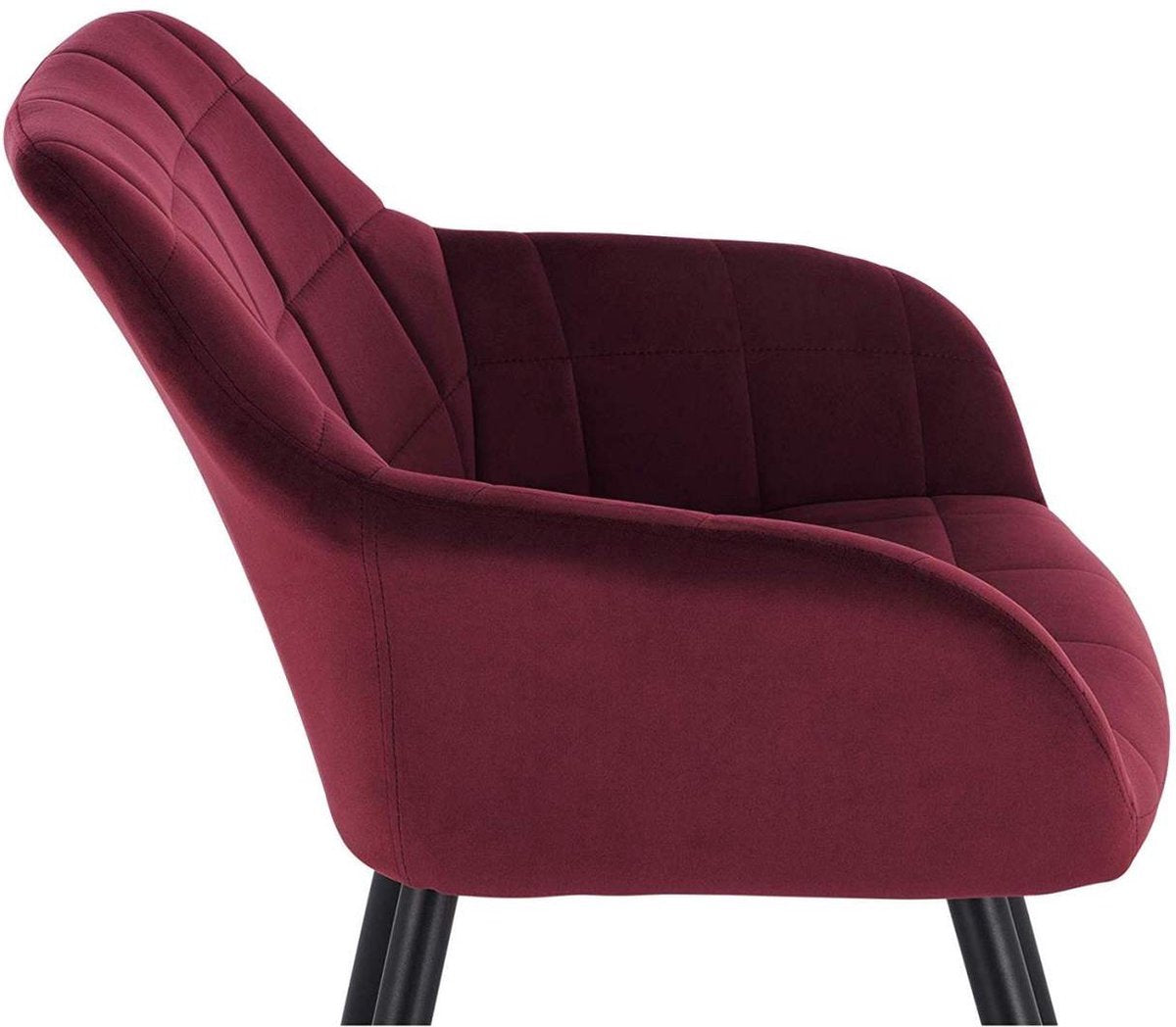 Eetkamerstoel - Donkerrood - Velvet - Zwarte poten - Zithoogte 47cm - Set van 1
