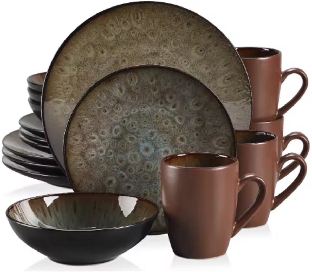 Opulent Serviesset – 4 persoons – Bruin 16 delig – Keramisch – Dinerborden – Breakfast Plates