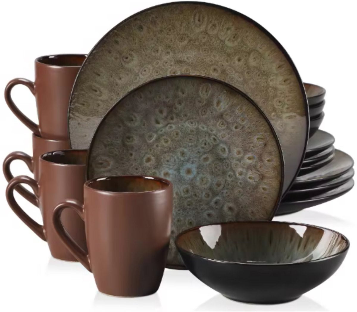 Ventina Serviesset - 16 delig - 4 persoons - Bruin - Dinerborden - Bordenset - Diepe borden - Ontbijtborden - Keukenservies - Servies