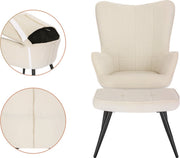 Happyment Fauteuil Deluxe - Met hocker - Armleuning - Voetenbank Woonkamer stoel - Corduroy - Beige