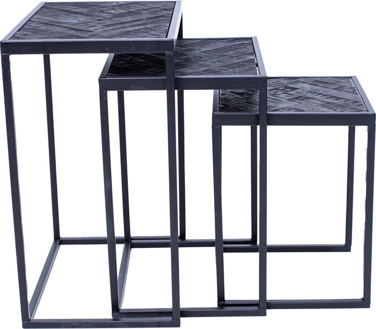 Happyment Bijzettafel deluxe - Set van 3 - Industrieel - Laptoptafel - Ontbijt - Bed - Rond - Zwart