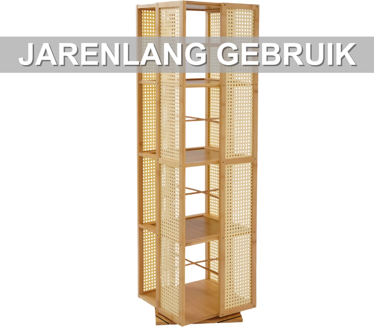 Draaibare boekenkast - Boekenrek - Opberruimte - Voor boekenopslag - Voor boeken en decoratie - 4-laags - 360° draaibaar ontwerp - Wood