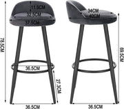 Velvet Barkruk Verilo - Barstoelen ergonomisch - Set van 1 - Donkergrijs - Met kleine rugleuning - Voor Keuken & bar - Zithoogte 69cm