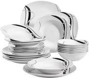 Montario Salade Kom - 24 delig - 6 personen- Wit/Zwarte Strepen - Dinerborden - Bordenset - Diepe borden - Ontbijtborden - Servies - Keukenservies