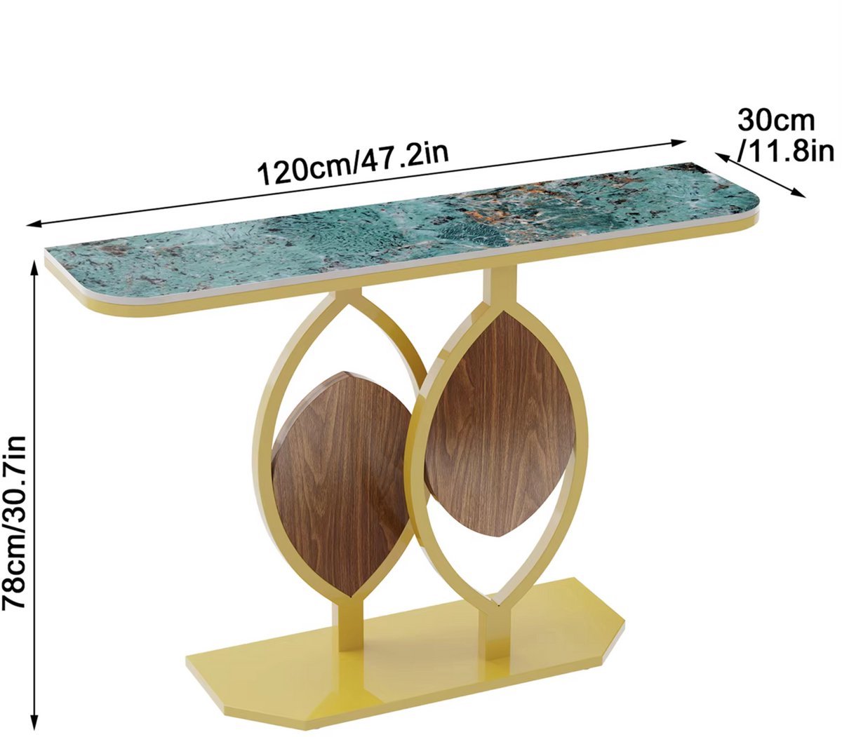 Consoletafel Royal Tavien - Groen/goud - Wandtafel - Emerald look - Haltafel - Sidetable - 120cm