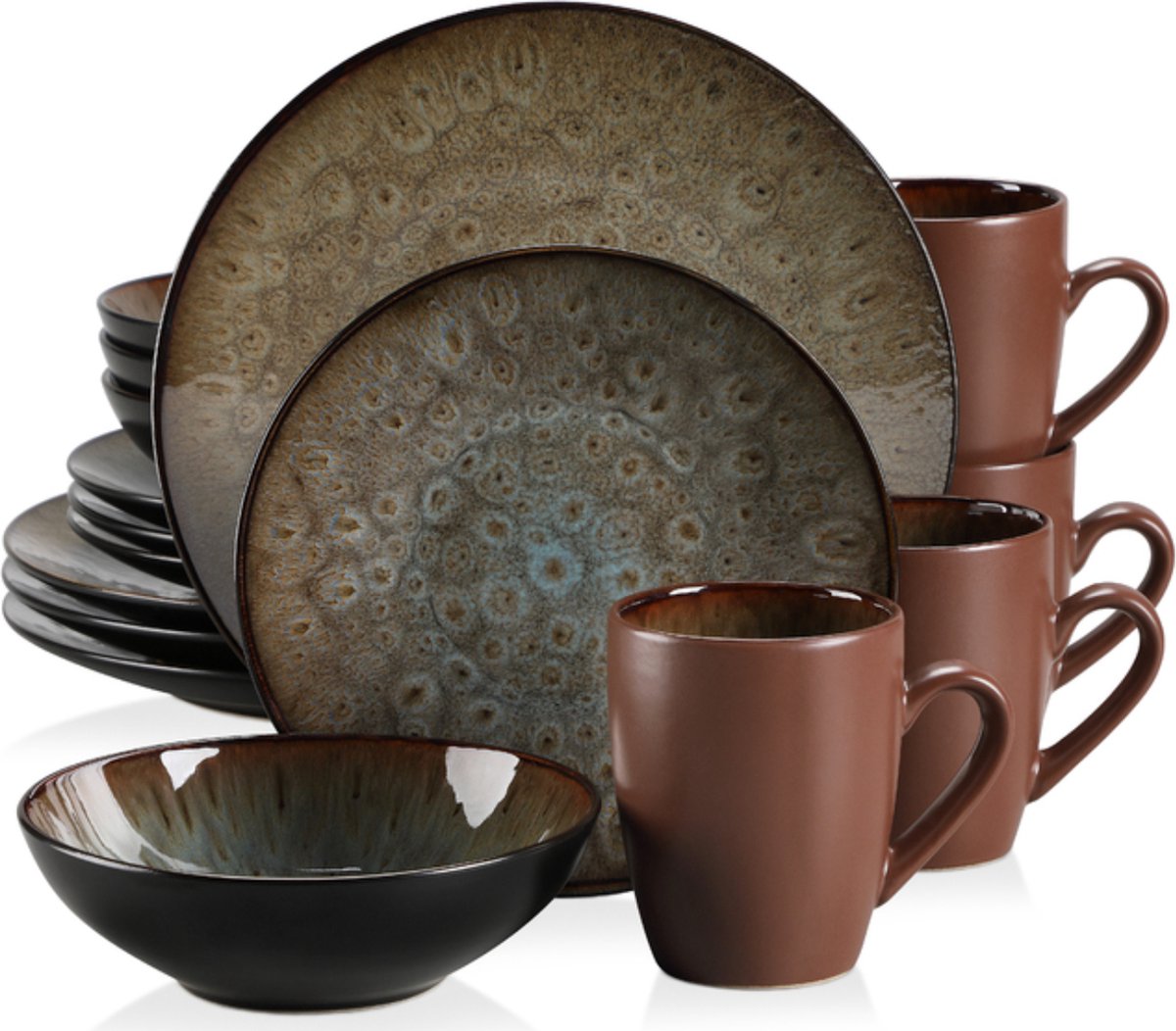 Happyment Luxe Serviesset - 4 Persoons - Porselein - 16 Delig - Bordenset 4 persoons - Bordenset 16 delig - Bruin