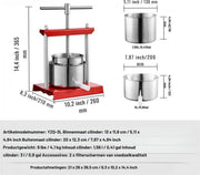 Fruitpers - RVS Handmatige Fruitpers - 3L 14x13 cm - Wijnpers - Met hendel