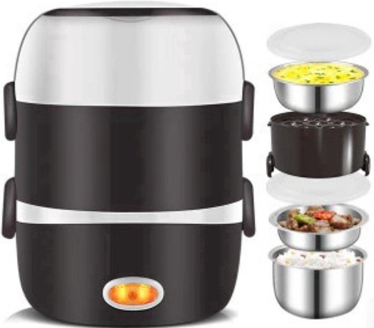 Happyment Rijstkoker PRO Met Stomer - Rijstkoker Klein 2L - Stoomkoker - Multicooker - Multicooker klein - Stoompan - Intstant pot - Drie Lagen - RVS Behuizing - Multifunctioneel