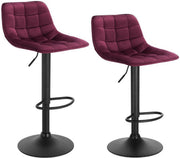Bolt Edge Velvet Barkrukken - In Hoogte Verstelbaar - Set van 2 - Bordeaux - Met Rugleuning - Keuken & Bar - Zithoogte 59-81cm