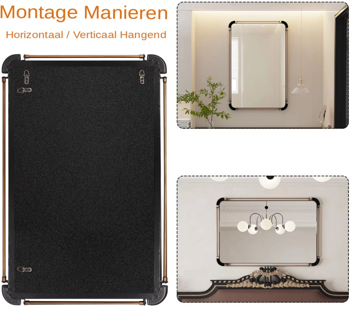 Wandspiegel Barnwood - Grote Vintage Spiegel 90 cm - Houten Frame met Metalen Pijpdetail - Decoratieve Boerderij Stijl - Voor Woonkamer & Hal
