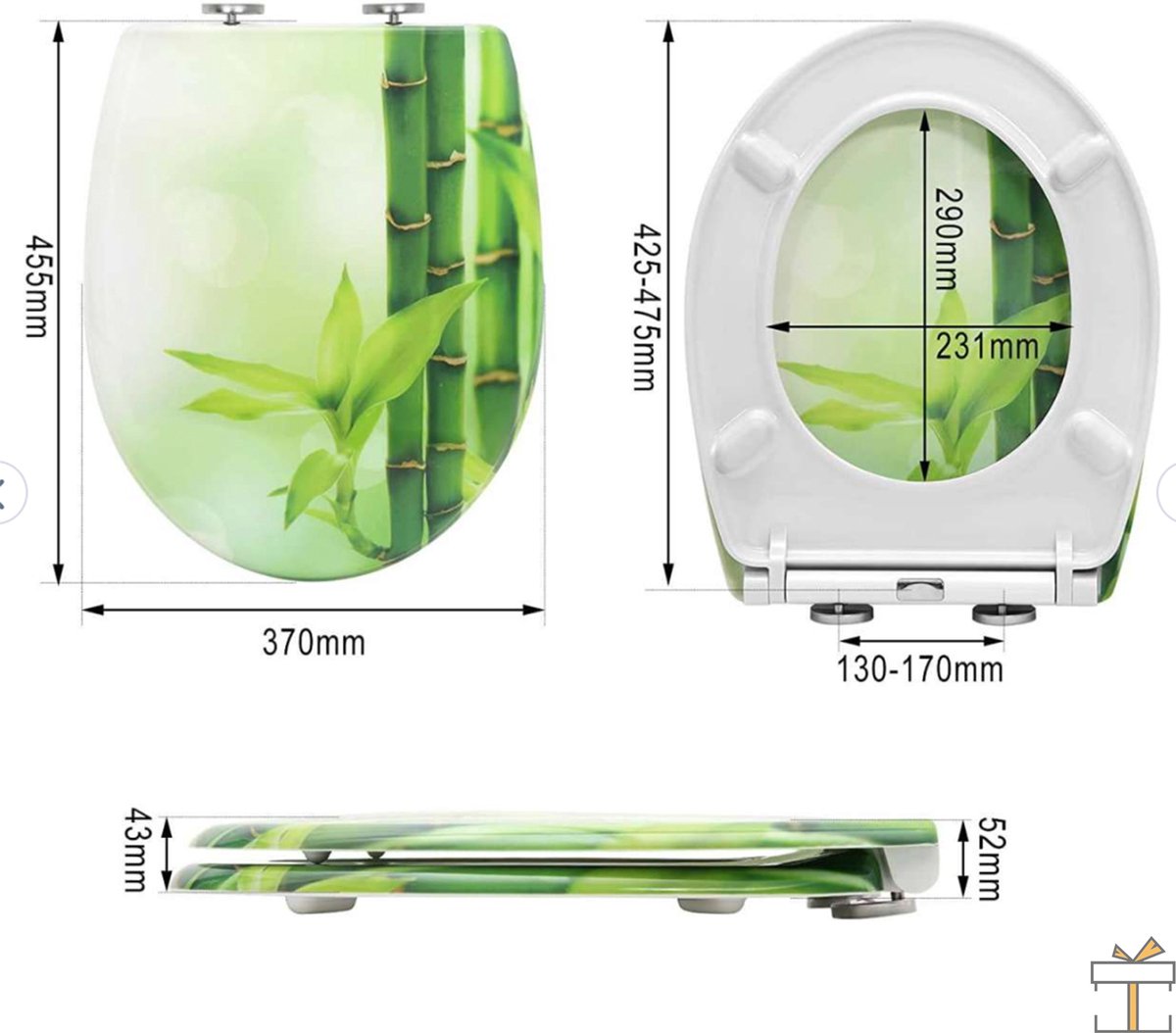 Happyment Antibacteriële Toiletbril Bamboe groen - Met Softclose - Universeel - Toiletbrillen - WC Bril - Toiletzitting
