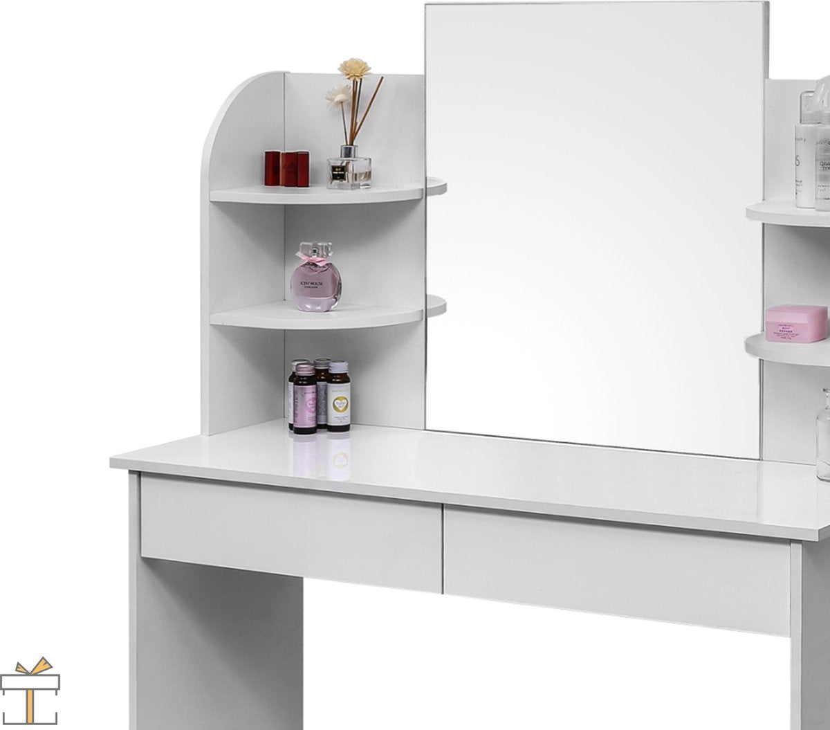 Happyment Kaptafel Ziva - Inclusief spiegel en krukje - Wit - Kinderen & volwassenen - Make up tafel voor meisjes