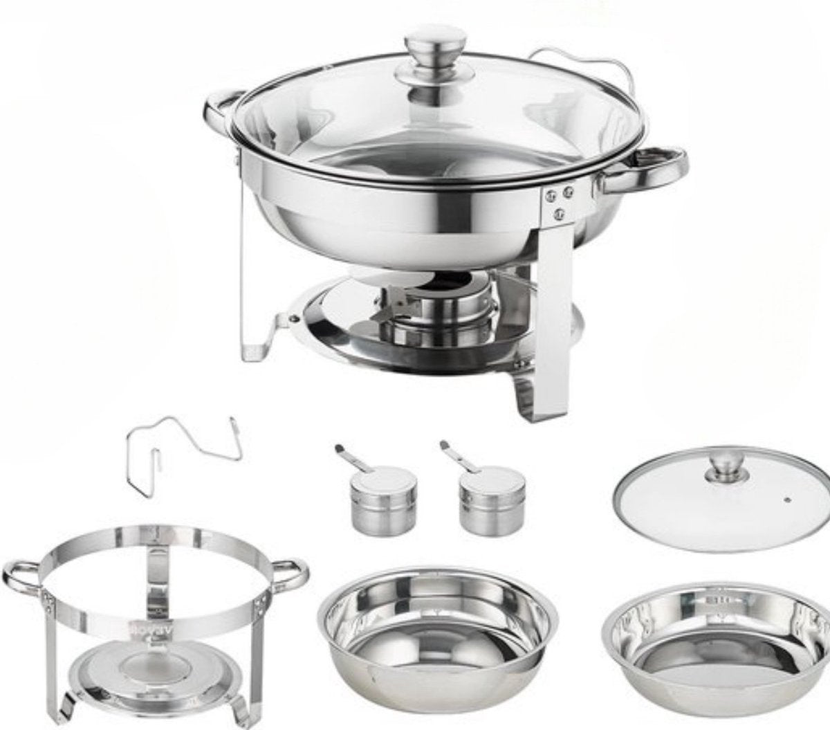 Happyment Buffetwarmer Deluxe - Rond - Warmhoudschaal - Glazen Deksel - 3.5L - 2 stuks