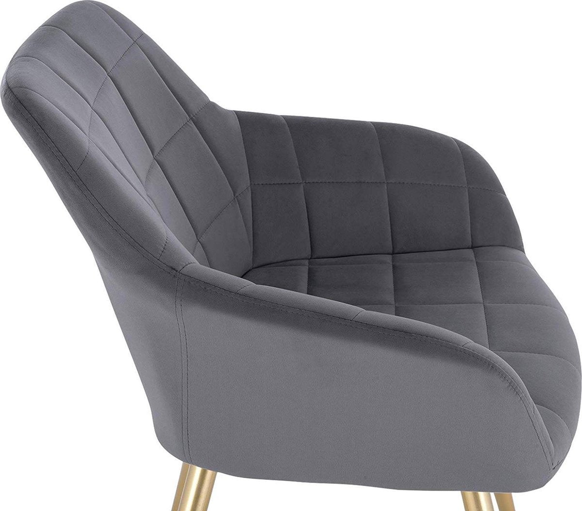 Eetkamerstoel - Donkergrijs Velvet - Gouden Poten - Zithoogte 47cm - Set van 1