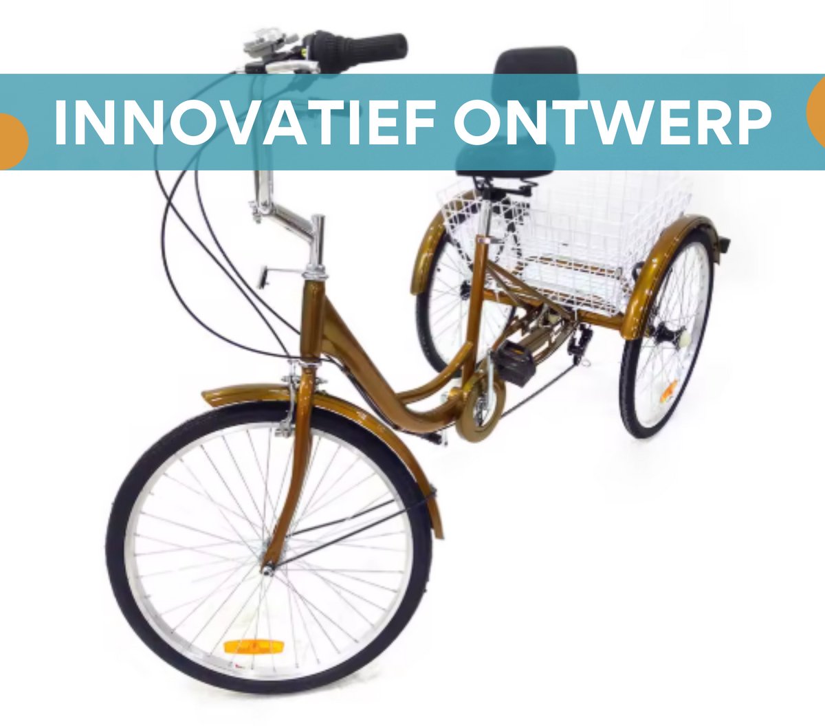 Driewieler voor volwassenen - 6 versnellingen - Fiets voor senioren - 24 Inch - Met mand - Voorrem - Goud