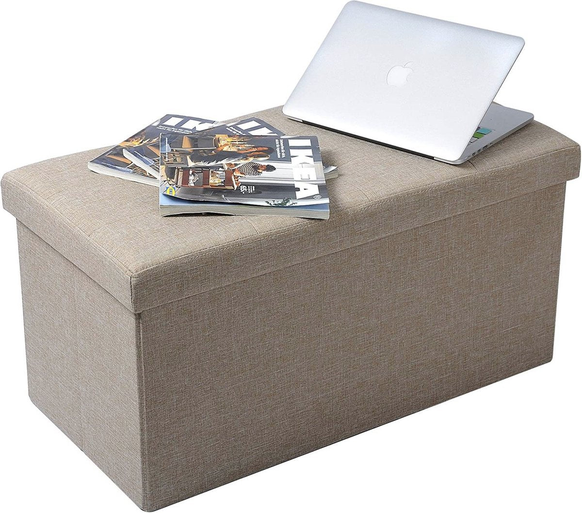 Moderne Opbergbank Fero - Met opbergruimte - Zitbank Poef - Voetenbank - Opbergbox hocker - Zitkist met deskel - Beige - Stof - 76x38x38 cm