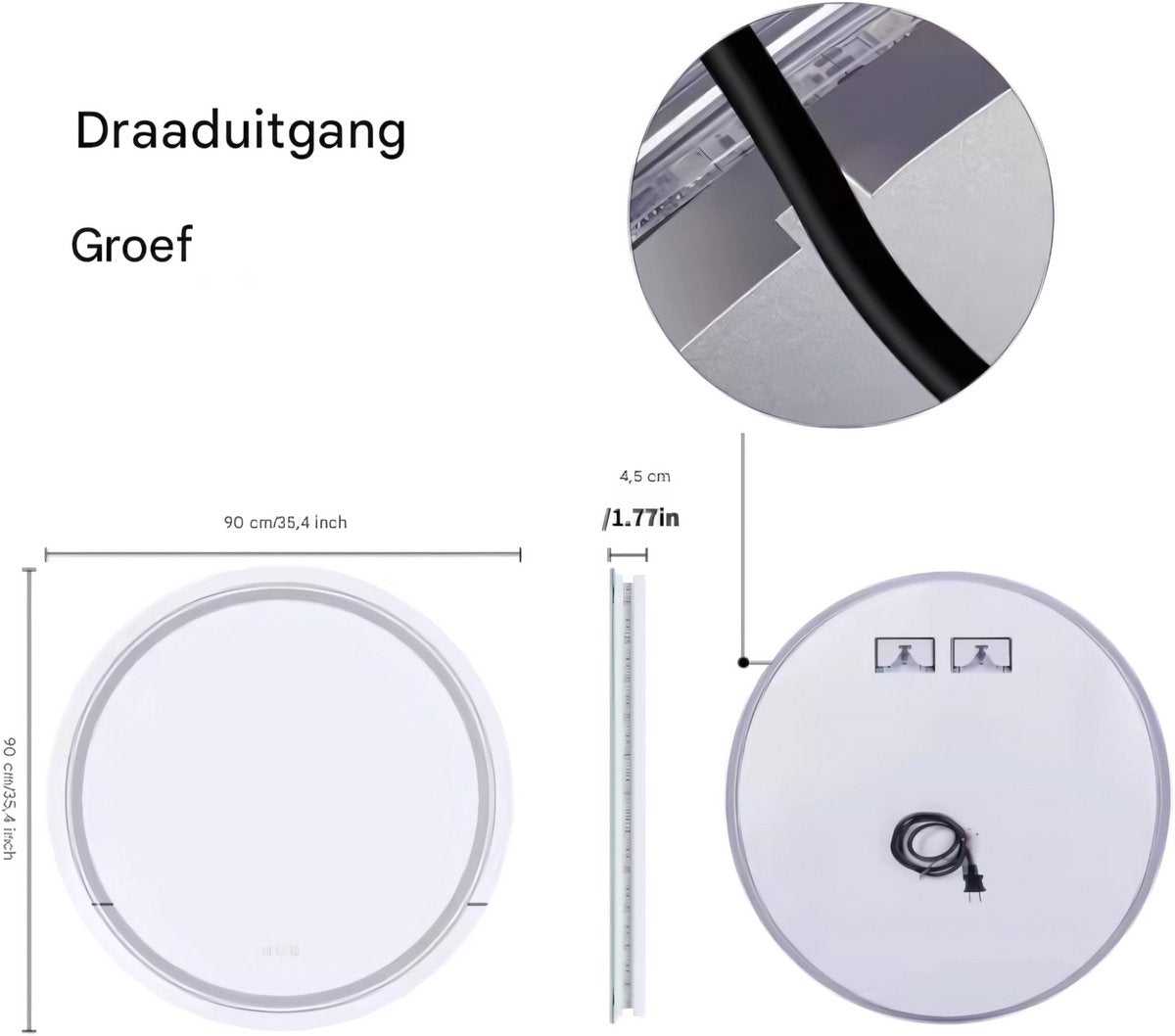 Ronde LED Badkamerspiegel - Met verwarming en verlichting - Geen condens - Spiegel voor badkamer - 60cm