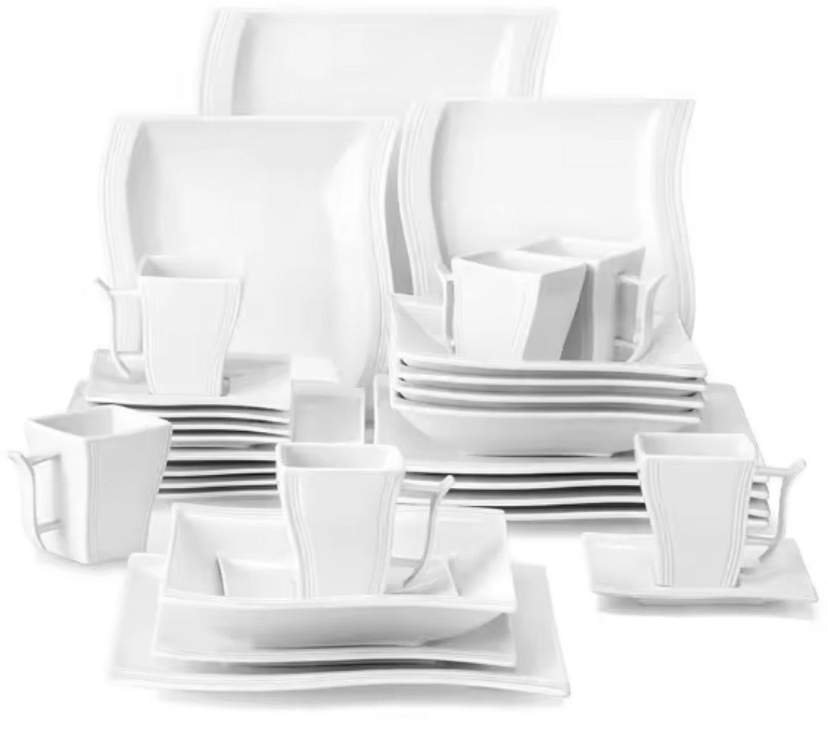 Exquisite Bordenset – 6 persoons – Wit Keramisch – Dinerborden – Ontbijtborden