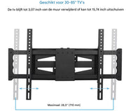Muurbeugel Fioren - TV muurbeugel - Voor 30"-85" inch - Draaibaar en kantelbaar - Ultra Slim & ruimtebesparend - Beugel statief - Zwart