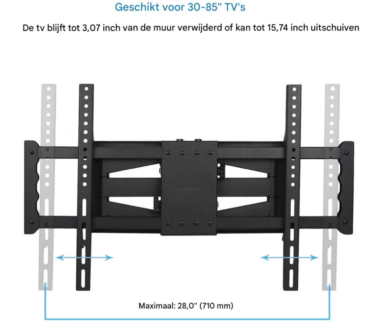 TV muurbeugel - Voor 30"-85" inch - Draaibaar en kantelbaar - Ultra Slim & ruimtebesparend - Beugel statief - Zwart